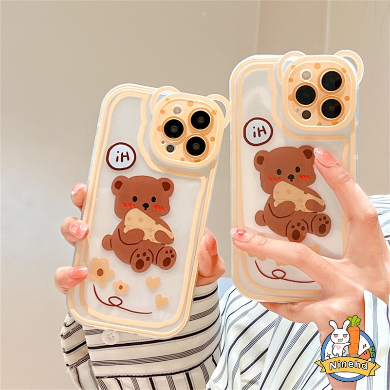 Soft Case Silikon Motif Beruang Keju Untuk Compatible for iPhone 14 13 12 11 Pro Max X Xr Xs Max iPhone 8 7 6 6s Plus SE 2020 Cheese Bear Clear Phone Case Bear Lens All-Inclusive Silicone Shockproof Anti-fall Phone Cover