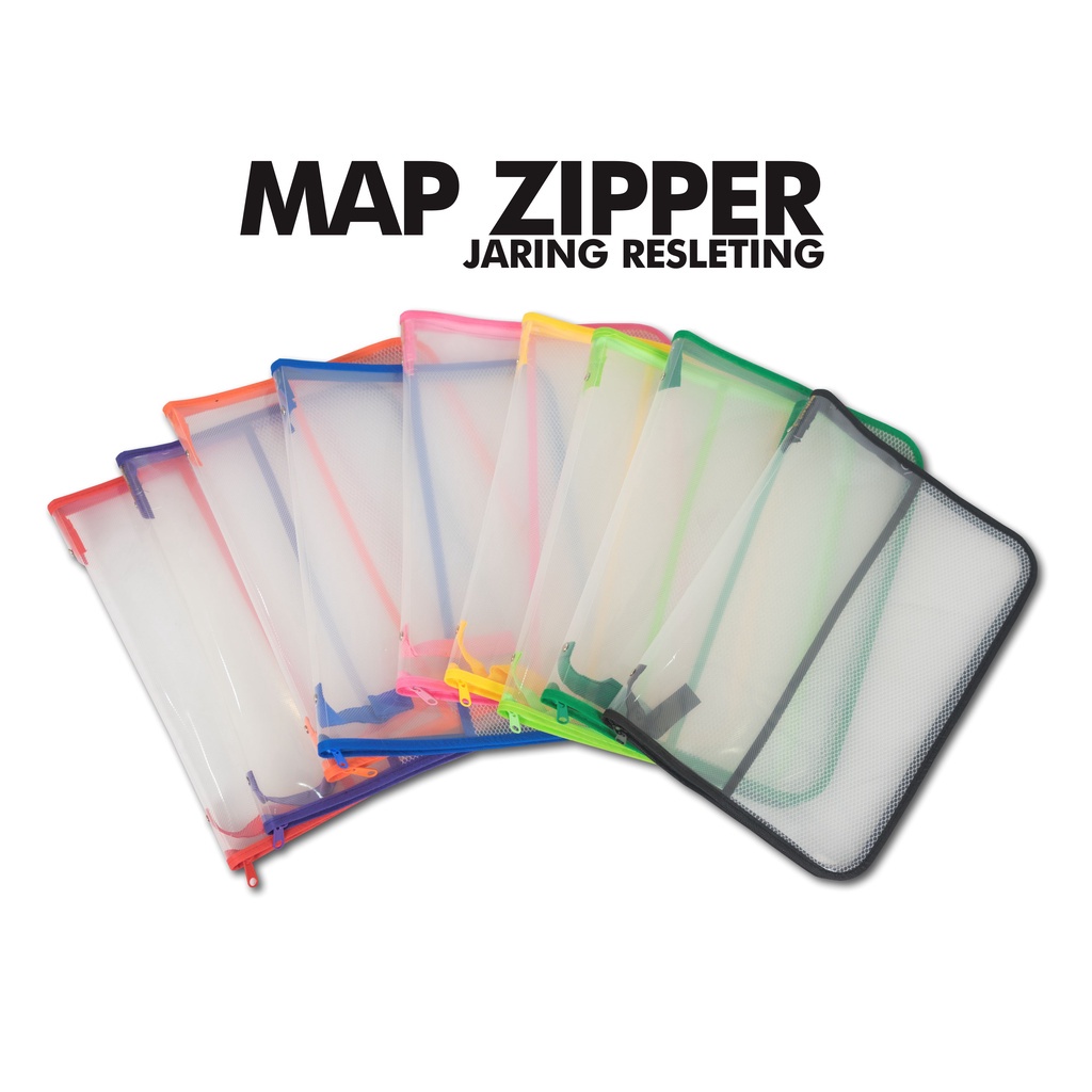 

Map Plastik / Map File / Folio Zipper Motif jaring Resleting Berwarna - PBZ