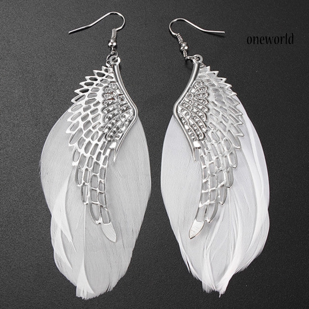 OW@ Fashion Women Angel Wing Feather Dangle Long Hook Earrings Party Jewelry Gift