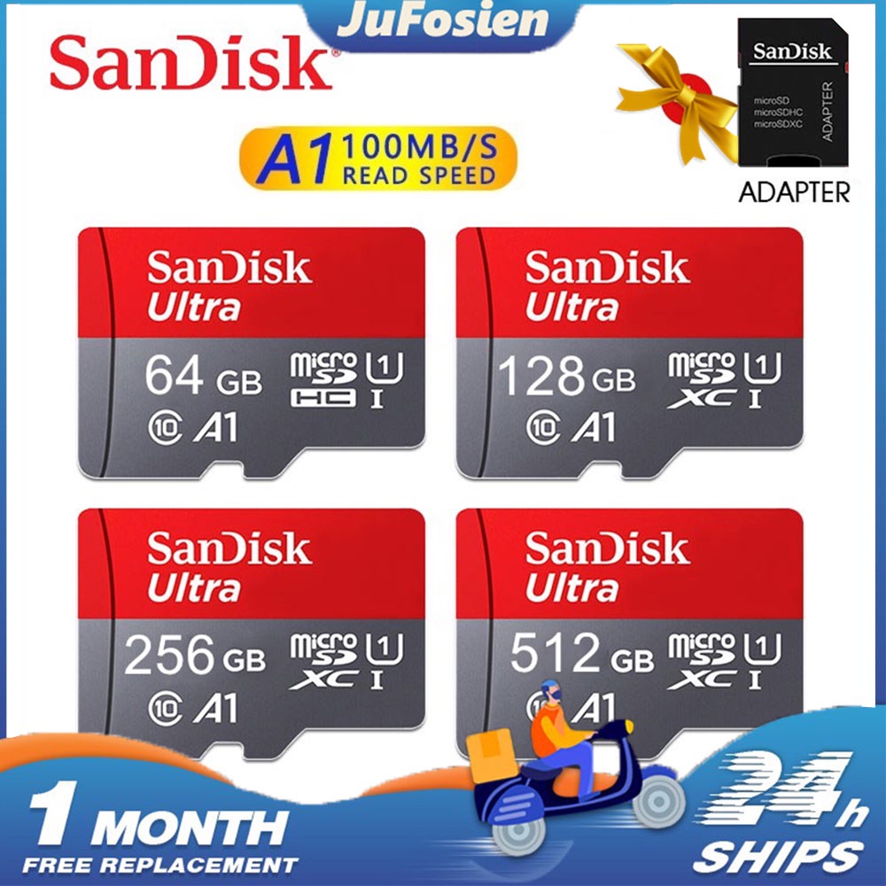Memory Card 32/64/128/256GB SANDISK CLASS 10 100Mbps MicroSD Kartu Memori sd card Free AdapteR