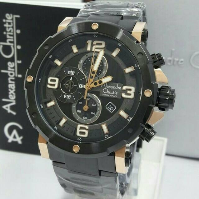 JAM TANGAN PRIA ALEXANDRE CHRISTIE  6474 BLACK ROSEGOLD AC COWOK