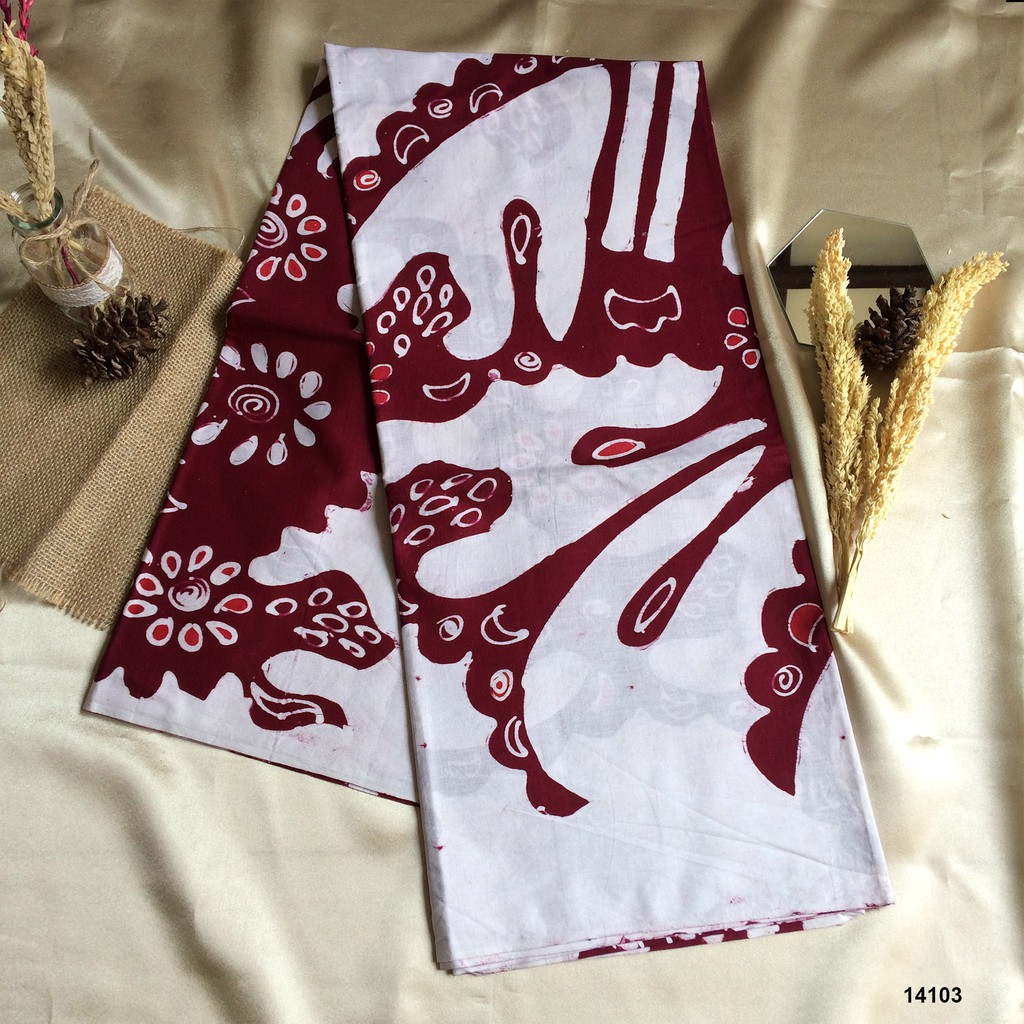 batik tulis asli madura -kontemporer - warna putih mix merah bata