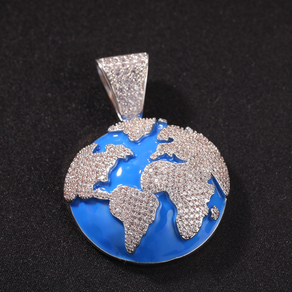 Kalung Liontin Batu Zircon Biru Gaya Hip hop Eropa Dan Amerika Untuk Pria