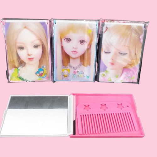 Cermin Kaca Rias Model Lipat + Sisir 3D Barbie Cermin Kaca Makeup