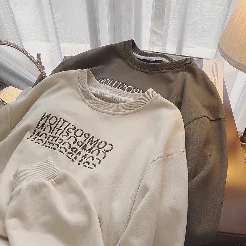 BORDIR COMPOSITION Sweater Wanita Oversize Ootd Cute Korean Style Fashion Outfit Kekinian Sweatshirt