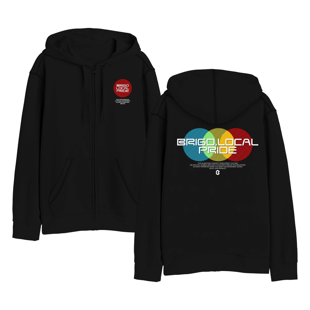 BRIGO Zipper Jumper Hoodie Three Circle II Sweater Hoodie Resleting BRIGO Three Circle Sablon DTF Fleece Cotton II SIZE M-XXL (Pria &amp; Wanita) Free stiker&amp;Gantungan Kunci