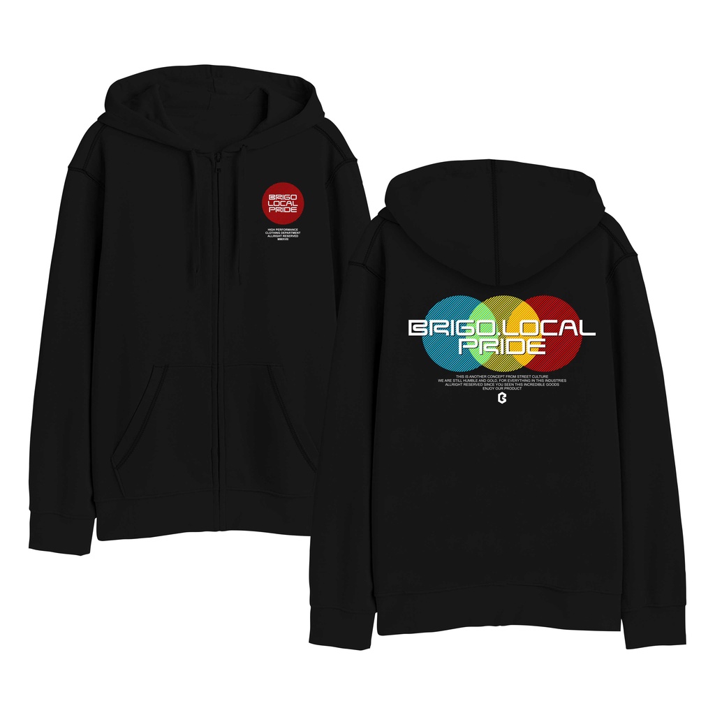 Sweater Hoodie Resleting BRIGO Three Circle Sablon DTF Fleece Cotton II BRIGO Zipper Jumper Hoodie Three Circle II M-XXL (Pria &amp; Wanita) Free stiker&amp;Gantungan Kunci