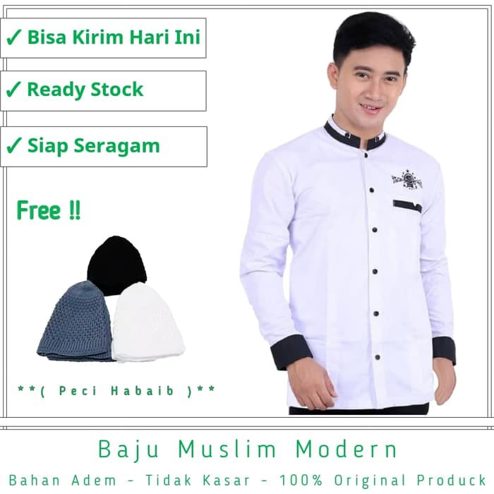 Baju Koko Pria NU Bordir Lengan Panjang Baju Hadroh Seragam Santri New srgm371