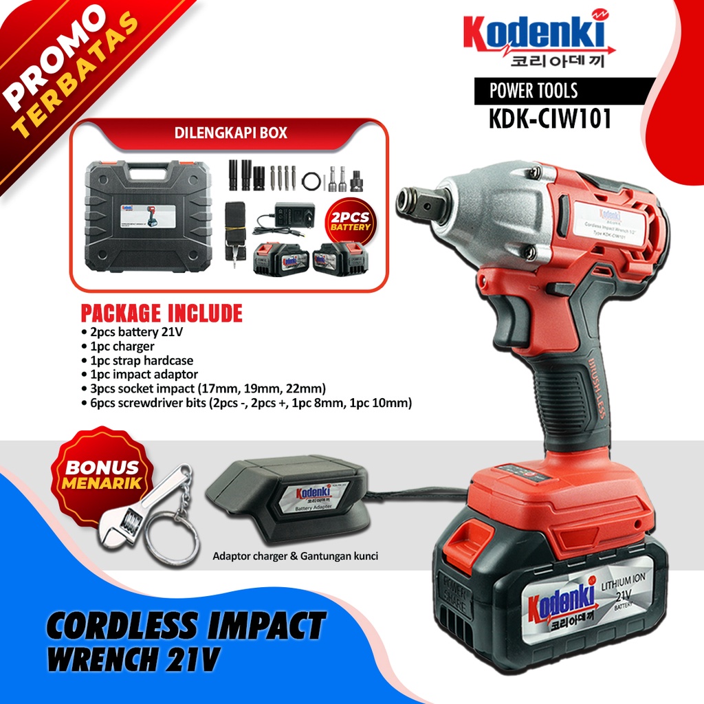 KODENKI CIW101 Mesin Impact Wrench Cordless Brushless Baterai Charger