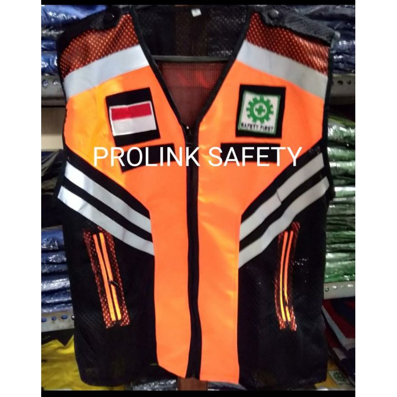 ROMPI SAFETY ORANYE BAHAN TASLAN SAMPING JARING FREE LOGO K3 BENDERA RESLETING