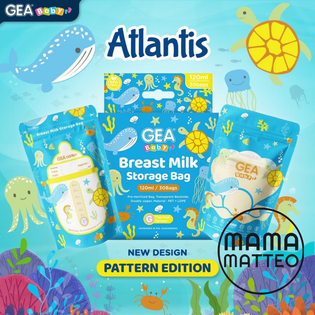 GEA Baby Asibag Milk / Tempat Asi Bayi 120ml Varian Motif Atlantis Kemasan Pouch