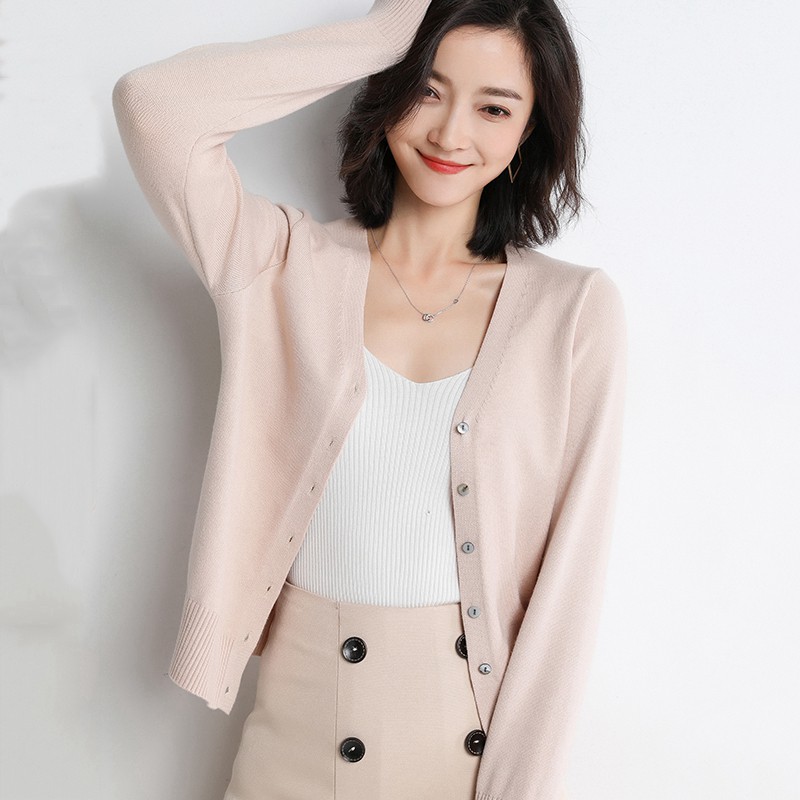 Pakaian Wanita Longgar Rajutan Cardigan V-neck Sweater Lengan Panjang kardigan cardigan wanita cardi