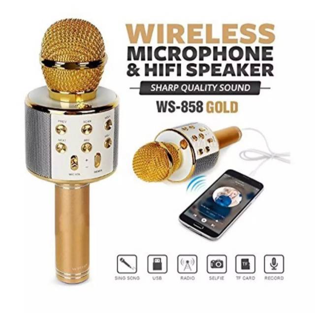 Mic Bluetooth Ws858 Premium Wster Smule Wireless Karaoke Microphone Ws-858 Best QualityK