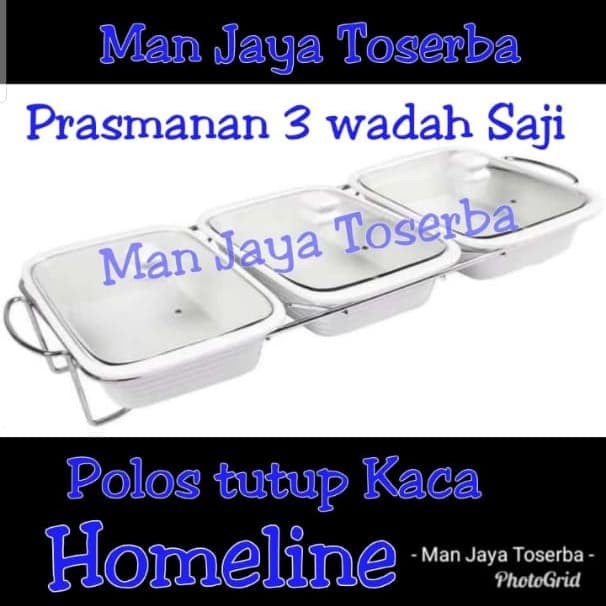 warmer-food- wadah saji / prasmanan keramik / pemanas 3 wadah tutup kaca homeline -food-warmer.