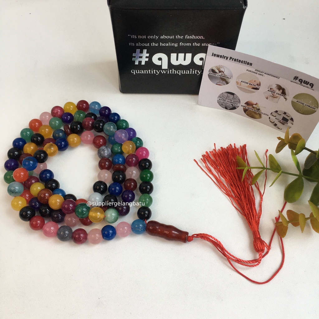 tasbih batu Multicolour Onyx 99 butir premium tasbeh alam kado akik