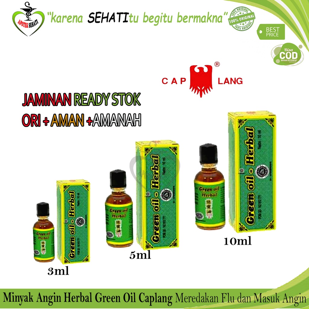 Green Oil Herbal Cap Lang Minyak Angin CapLang Meredakan Masuk Angin