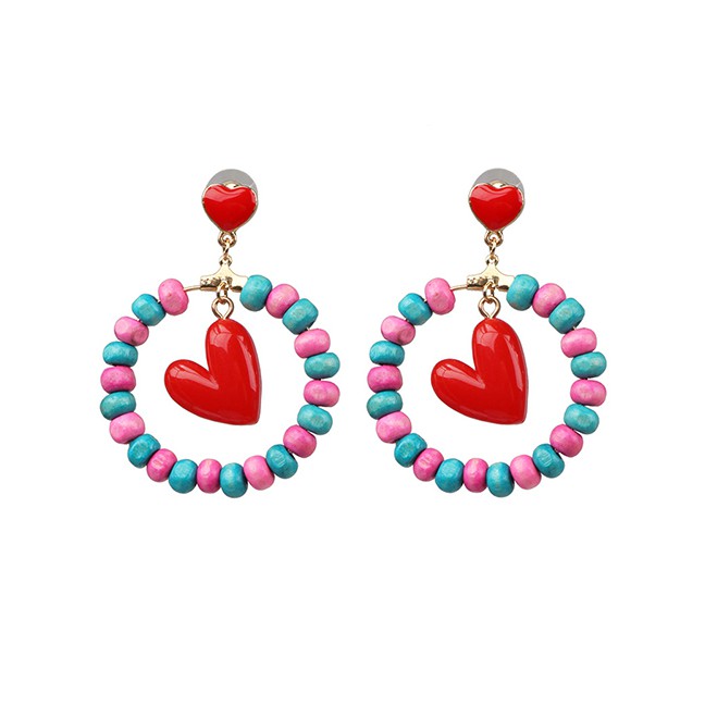 LRC Anting Tusuk Fashion Heart-shaped Wooden Colored Geometric Earrings F75781