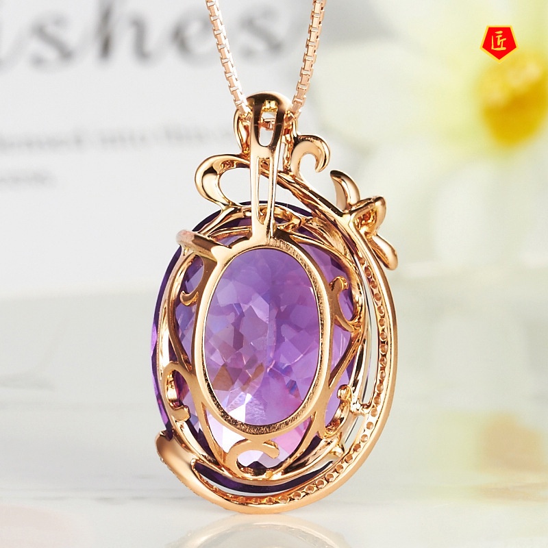 [Ready Stock]European and American Luxury Amethyst Pendant Inlaid Color Gemstone Necklace Women's Fashion