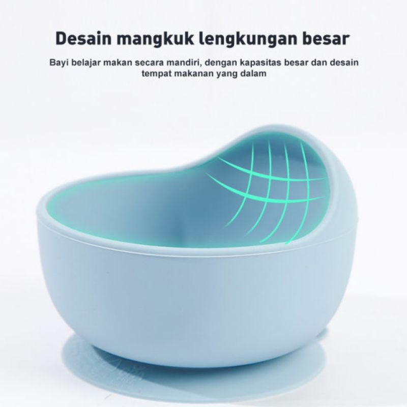 (Readystock) FREE BPA Premium Silicone Mangkuk Bayi Dengan Sendok Anti Tumpah Dan Dapat Menempel Di Meja