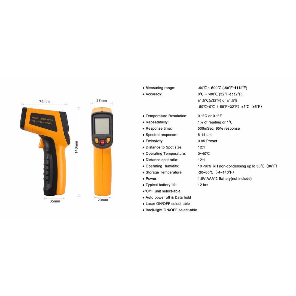 Thermometer Infrared Digital Non Contact - 600C - Blue