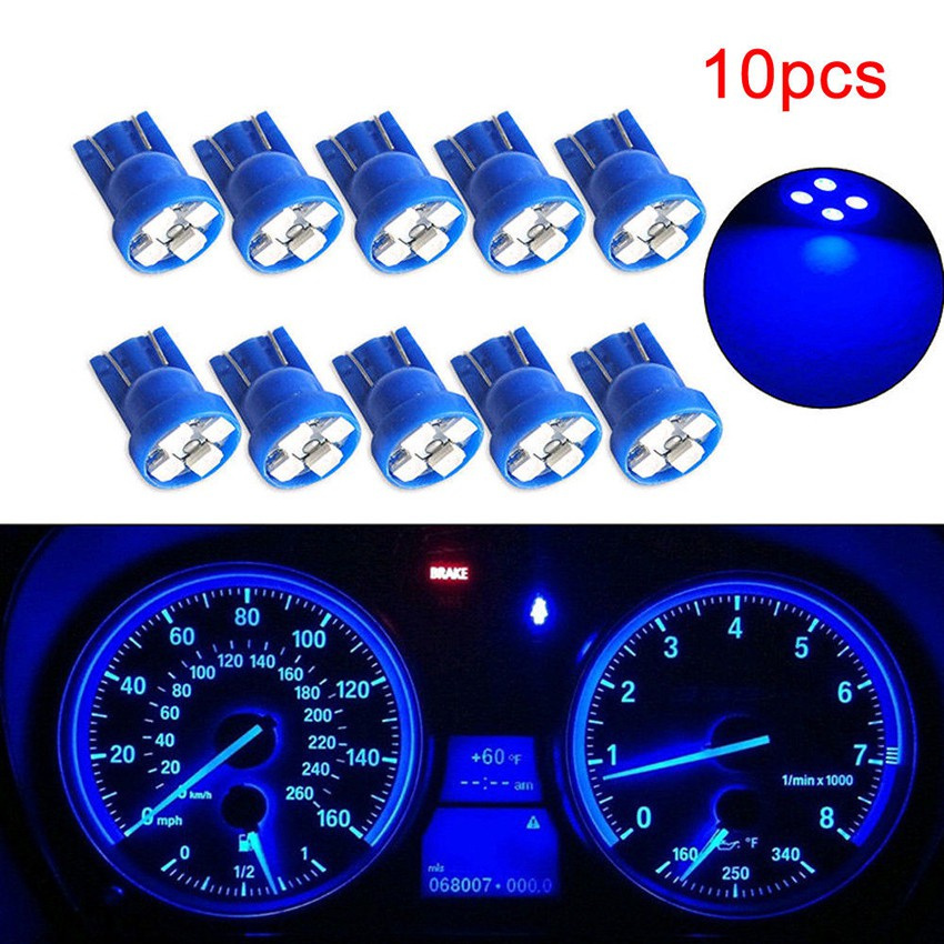 10pcs Lampu LED Wedge T10 W5W 194 2825 4SMD Warna Biru Untuk Dashboard Mobil