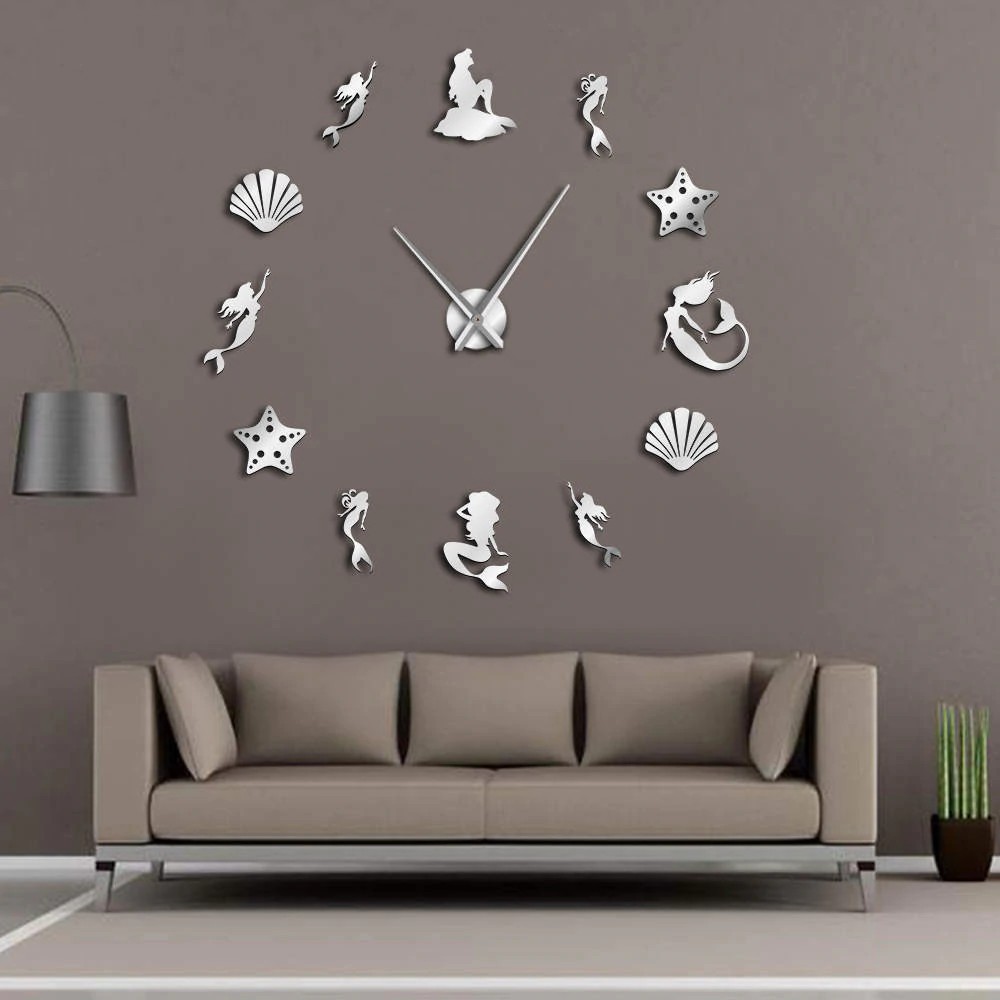 Free Ongkir Fantasy Mermaid Wall Art Diy Large Wall Clock Under The Sea Party Favor Frameless Shopee Indonesia