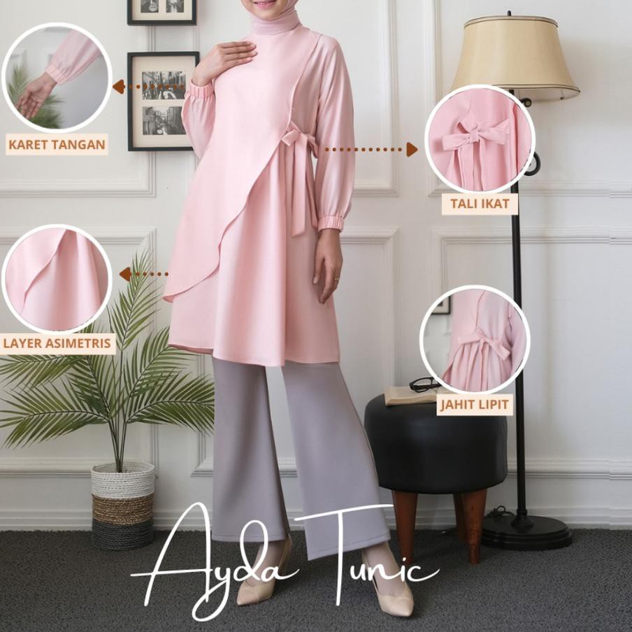 ♬ ATASAN MUSLIM WANITA TUNIK TERBARU WARNA PUTIH TULANG POLOS AYDA ♘