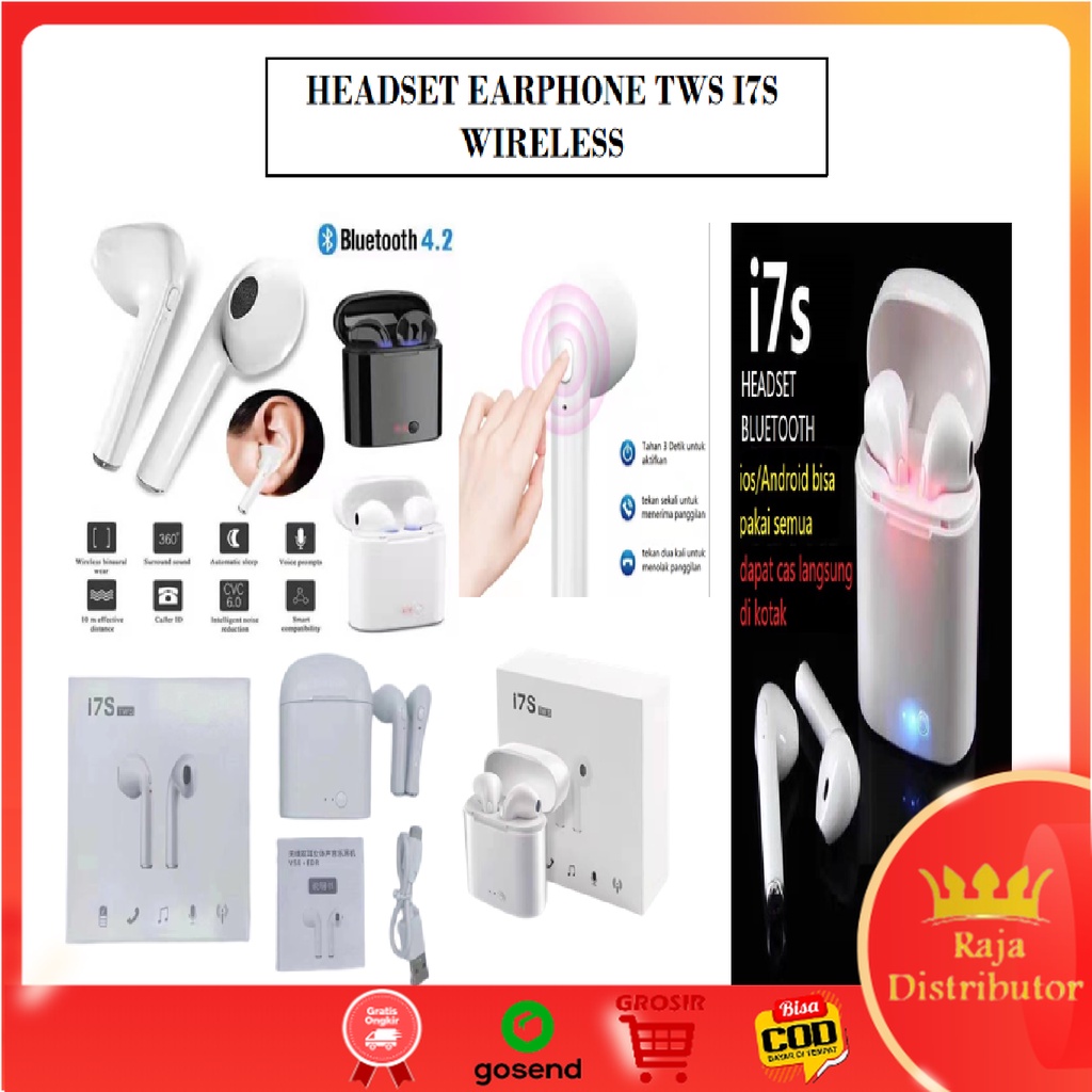 Headset Bluetooth TWS i7S Wireless Earphone Dual Ear Headset Wireless dengan Kotak Charger - COD