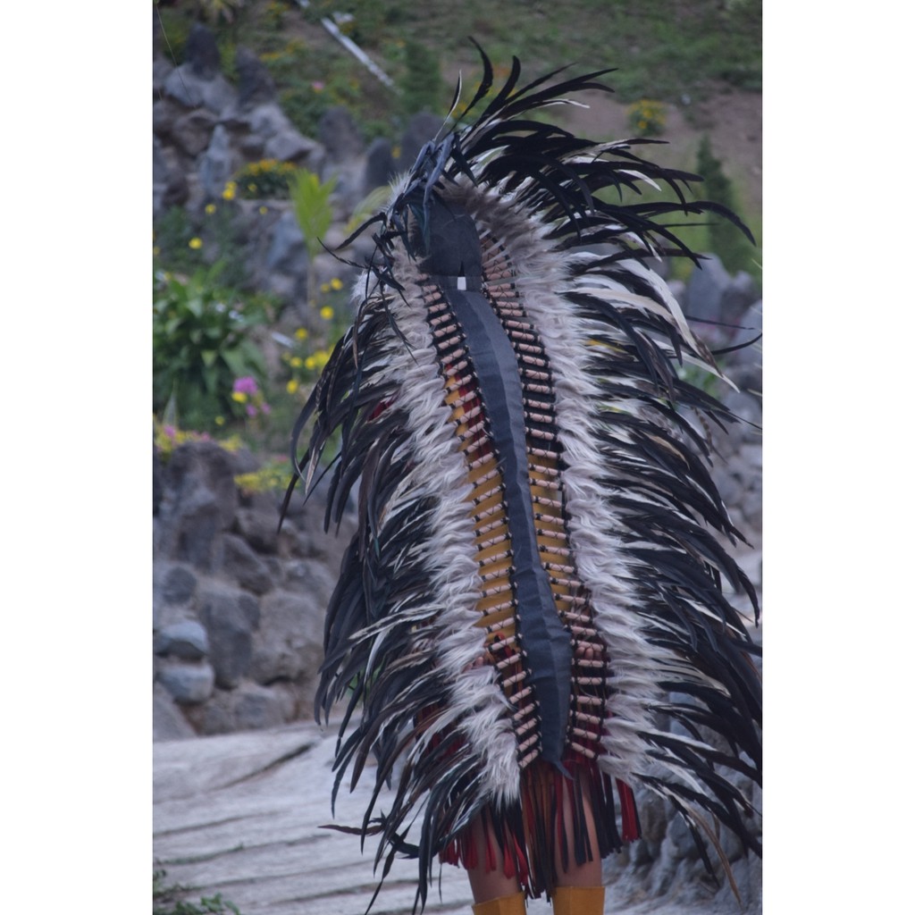 TOPI INDIAN - INDIAN HEADDRESS LONG AYAM BILABONG NATURAL HITAM PUTIH