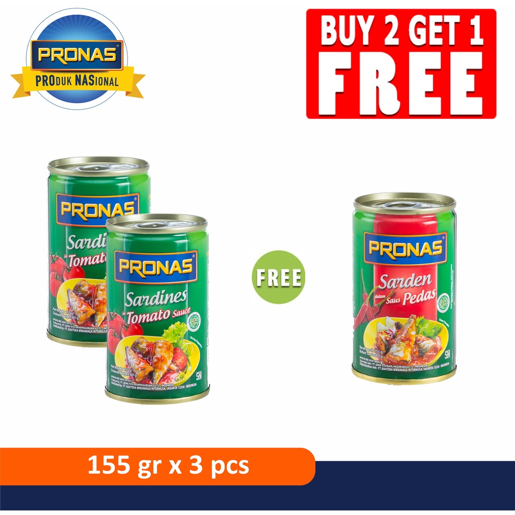 PRONAS Sarden Tomat 155g (2pcs) Free Sarden Chili 155 (1pcs)