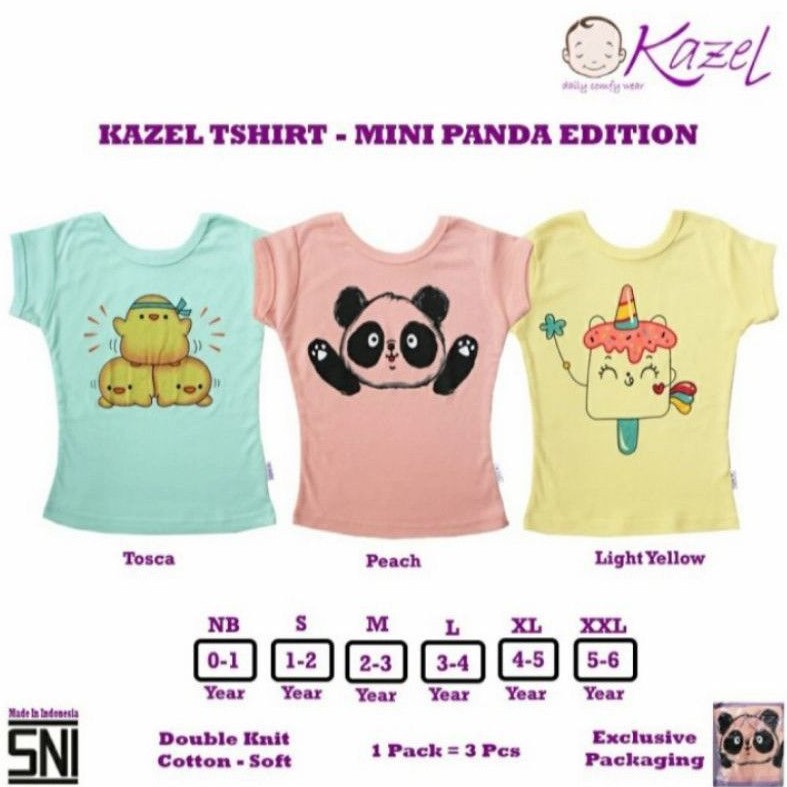 KAZEL Baby Tee 3in1 Tshirt Bayi Anak Perempuan Kaos Atasan