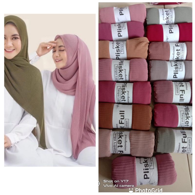Pashmina full plisket bahan ceruty babydoll premium