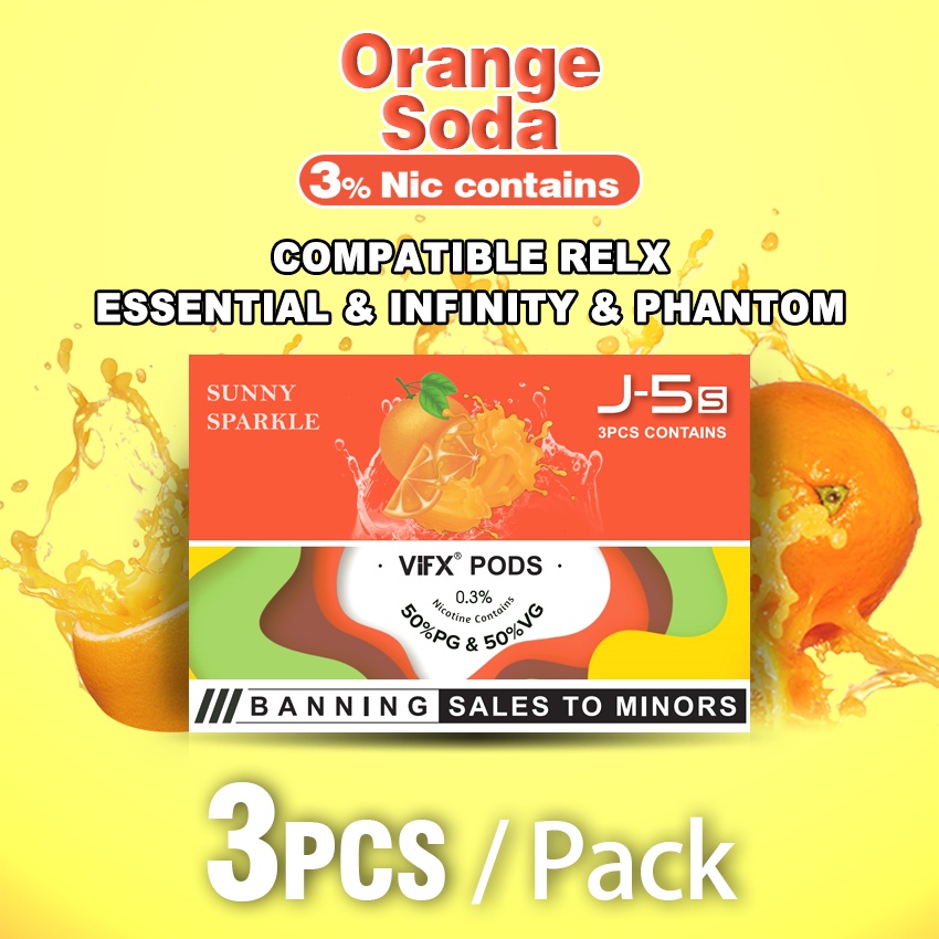 ViFX Compatible 100% RELX Essential Infinity Phantom Pod 3PCS Orange Soda Flavour 2.0ml