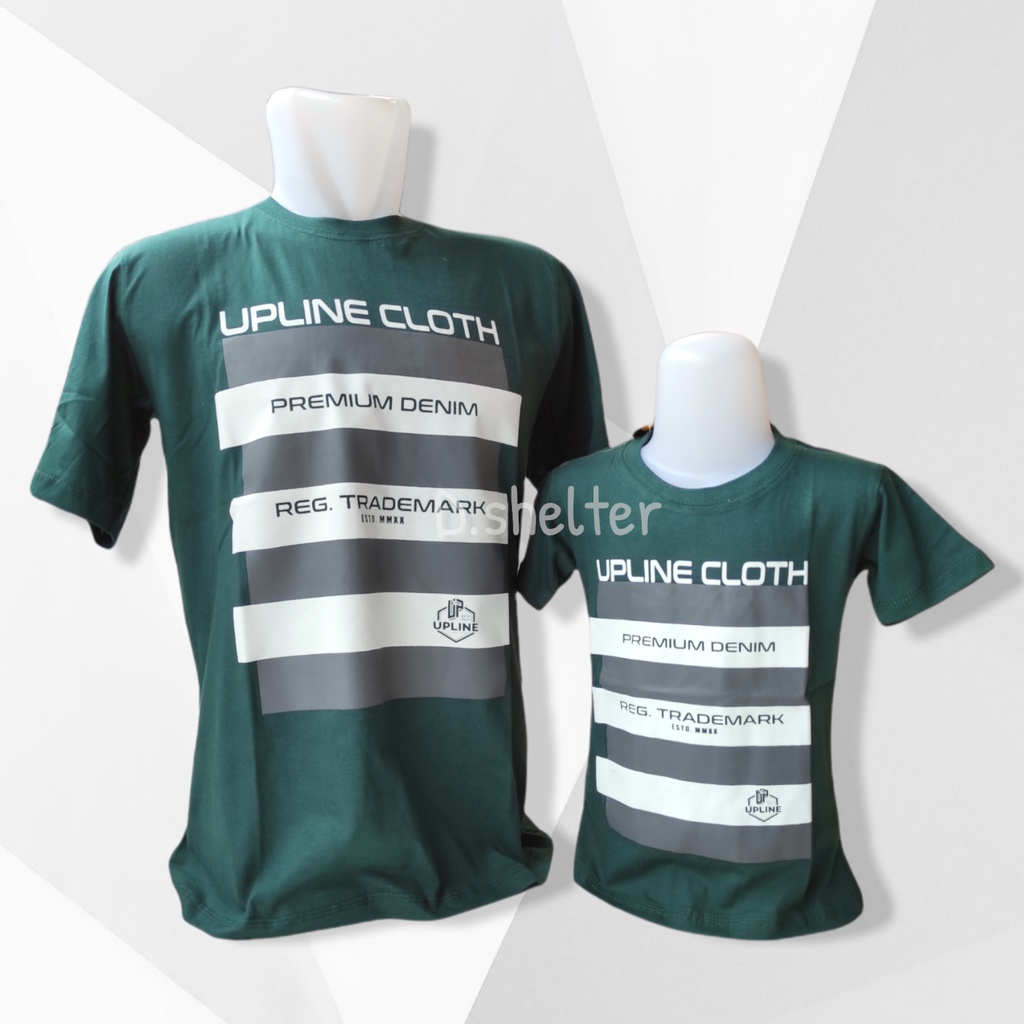 KAOS UPLINE COUPLE ANAK DAN DEWASA HIJAU TUA GARIS ABU