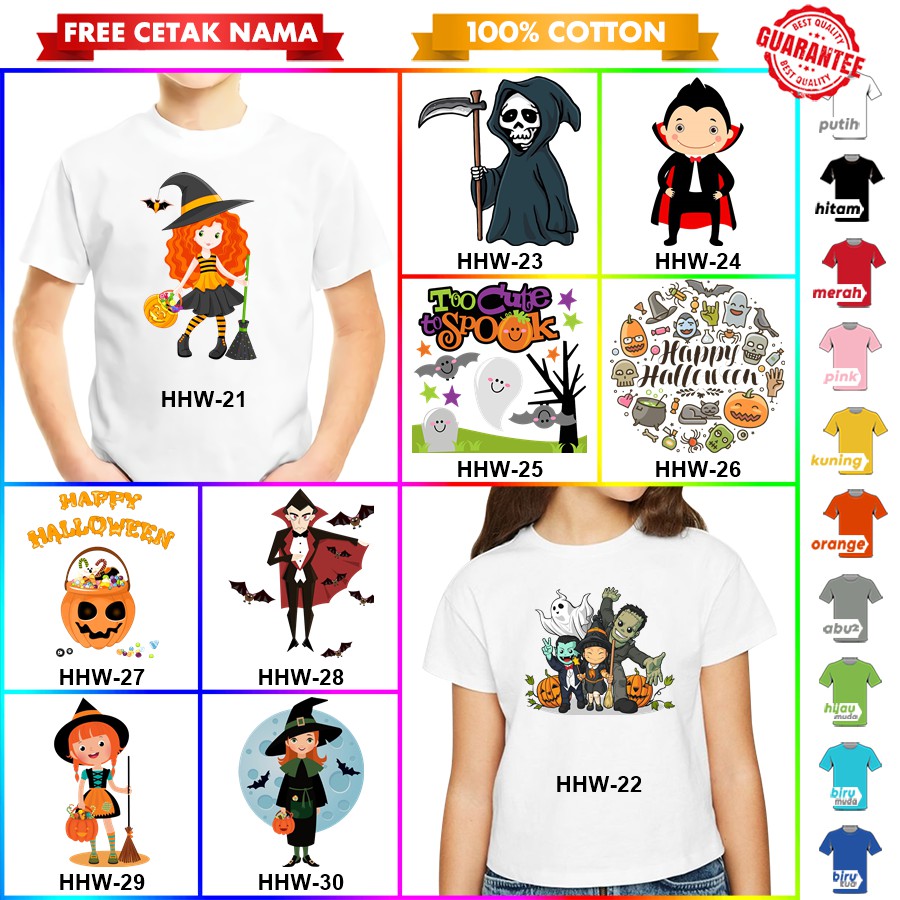 [FREE NAMA] Baju Kaos COUPLE  ANAK DAN DEWASA HALLOWEN  BANYAK MOTIF