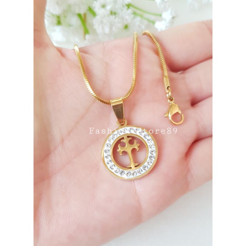 kalung impor salib fashion rohani full permata titanium gold anti karat bestquality bestseller LTNx