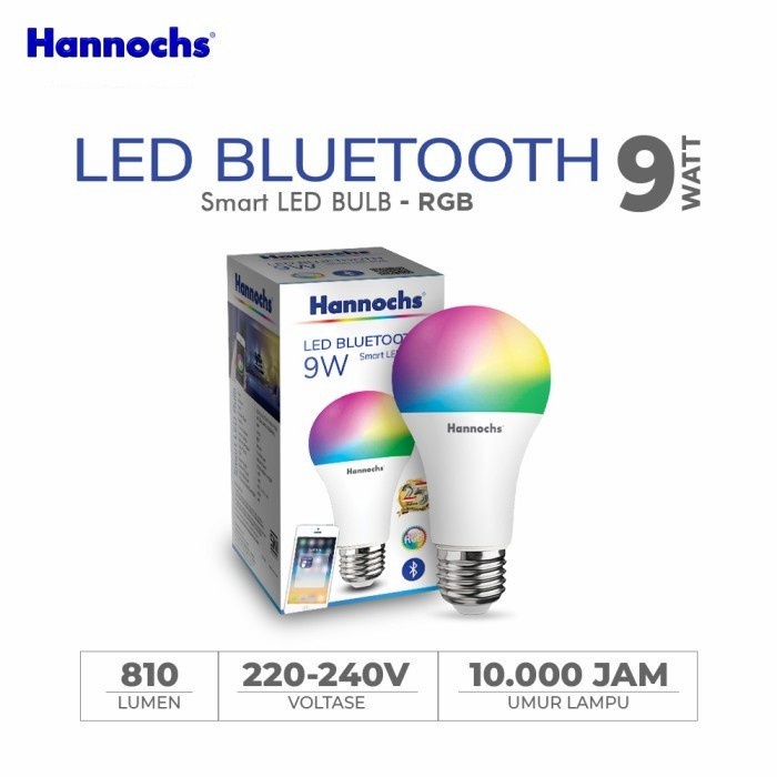 LAMPU LED HANNOCHS BLUETOOTH 9W 9 WATT RGB 16 JUTA WARNA3 SNI ORIGINAL