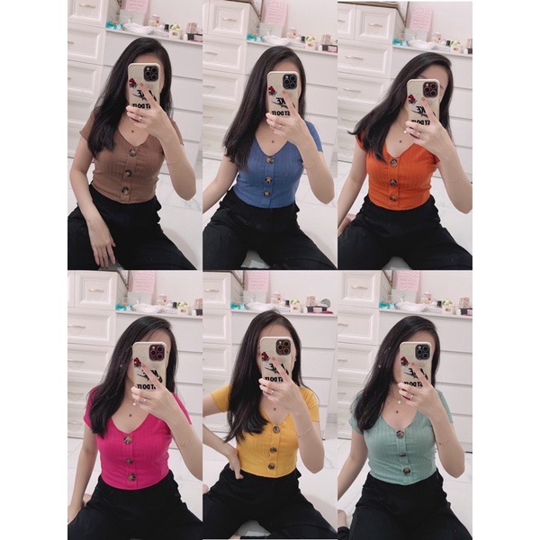 croptop kancing depan wanita.croptop button polos cwe spandek.atasan crop miurah