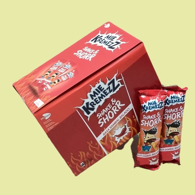 

Mie Kremezz Shake & Shorr SAmbal Balado Snack 18 g [20 pcs/box]