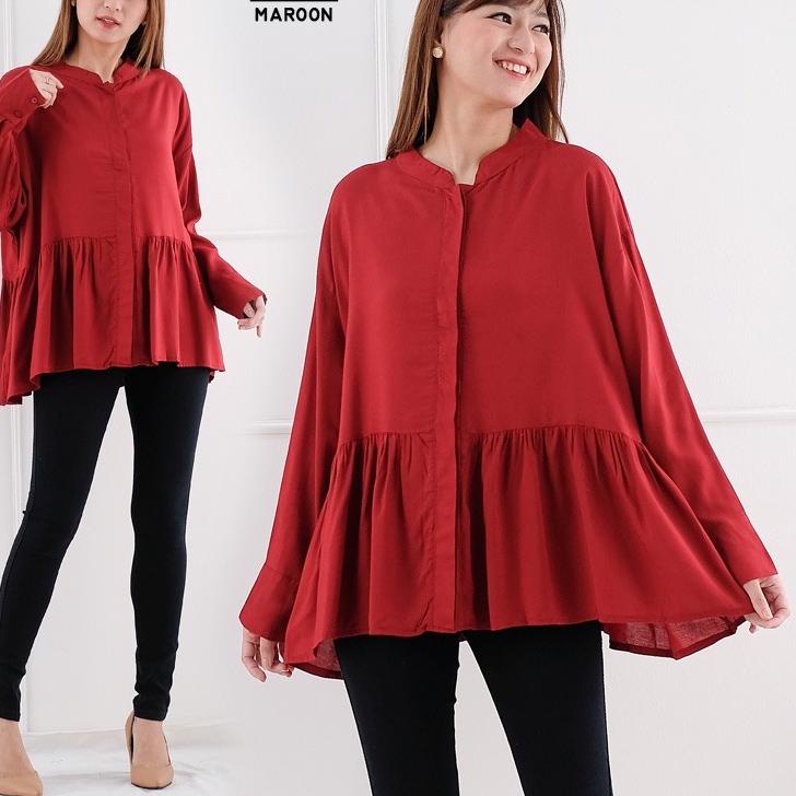 ❀ BAJU KEMEJA ATASAN KATUN 2041 WANITA JUMBO LD 135cm BIG SIZE HAMIL MENYUSUI LENGAN PANJANG XXL XXX