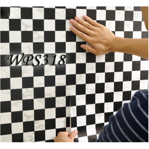 PROMO WPS318 WALLPAPER STICKER 45CMX5M CHESS BLACK WHITE SQUARE TKM