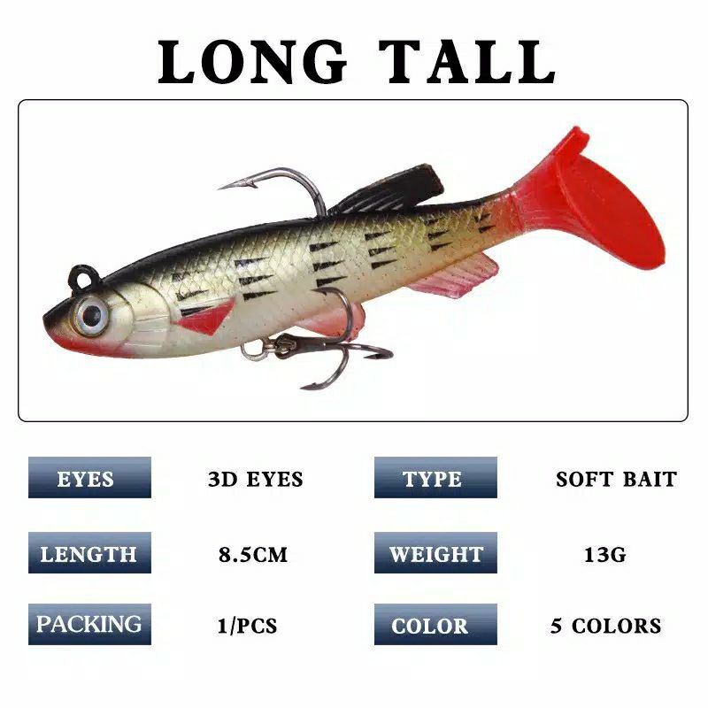 (K11) Soft Lure 8cm 14g Soft Bait Lead Head Sea Fish Lures Fishing Tackle Sharp Treble Hook