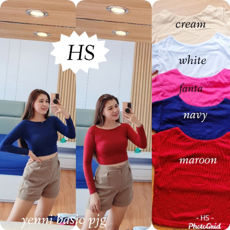 YENNI CROP BASIC PJG/CROP BASIC TANGAN PANJANG/CROP KOREAN