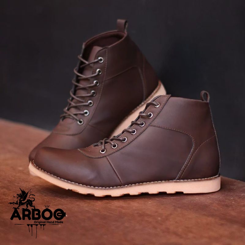 Sepatu boots pria casual kerja brodo original merk ARBOO kulit sapi asli sepatu hunting cowok