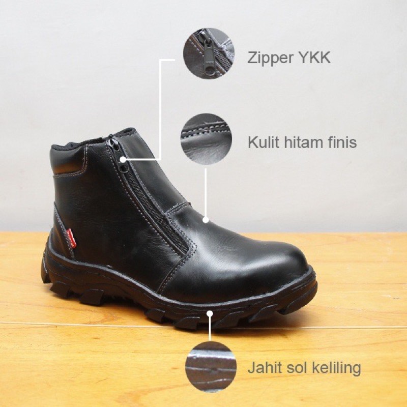 sepatu safety boot model slip on dengan resleting