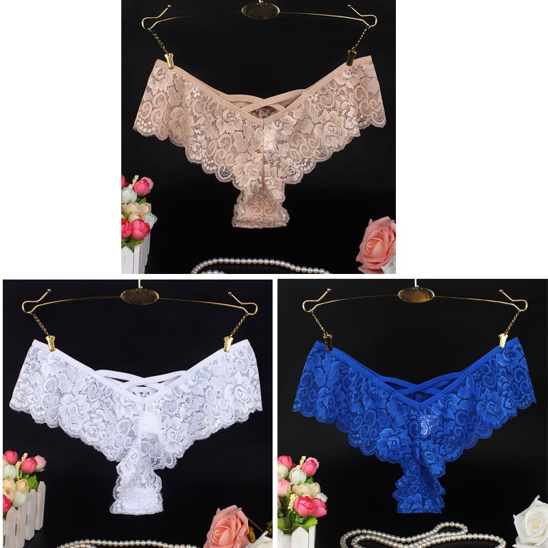 (COD) Celana Dalam Wanita Renda Bunga Seksi V-back Cross Tali Low Waist ​Thong 3C151