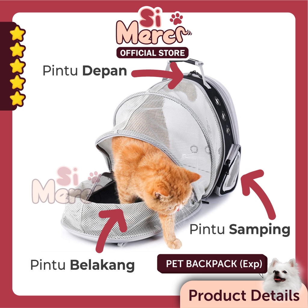 Tas Ransel Anjing Kucing Transparan Expand/ Tas Astronot Kucing Anjing / Pet Cargo / Pet Backpack Expandable Besar