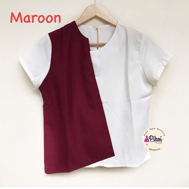 Blouse merah putih wanita / blouse kantor murah / blouse jalan lucu / blouse import wanita mura 1748