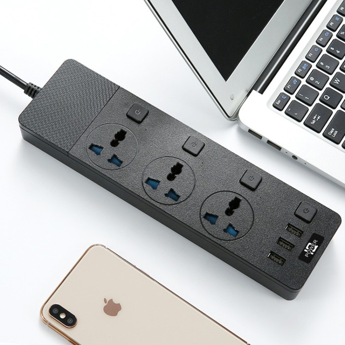 Lubang 3 Soket Steker Power Strip Black / Stop Kontak / Power Strip / Colokan Listrik Socket USB Black / Stop Kontak 3way / Power Strip / Socket USB 3 way / Stop Kontak 3 Lubang / Stop Kontak Smart Power Strip Socket Colokan Listrik Socket USB Hitam/Putih