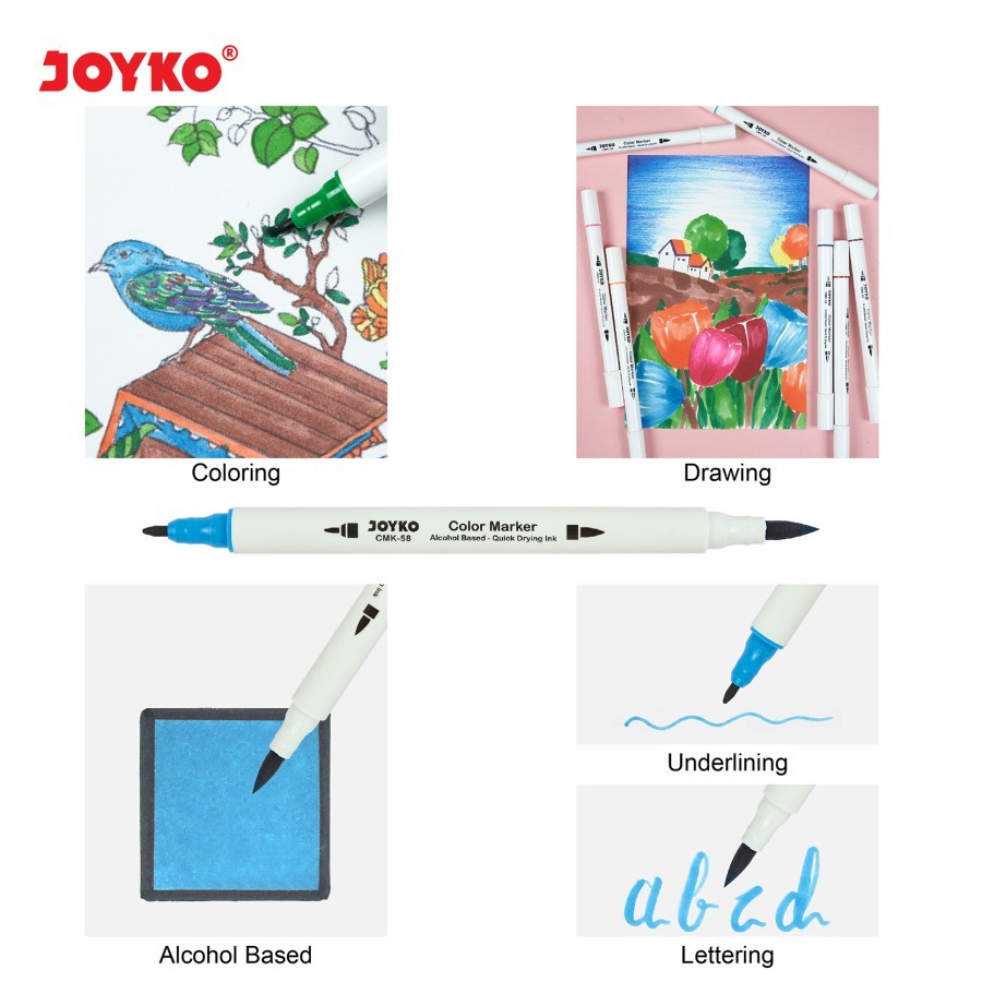 Spidol - Joyko Color Marker Dual Tip CMK-58-12 Warna